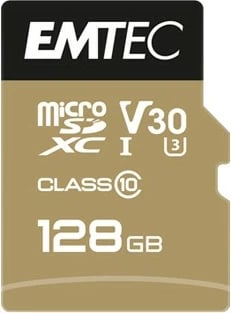 MicroSDXC EMTEC SpeedIN PRO 128 GB, Class 10, UHS-I, V30, e zezë/ari
