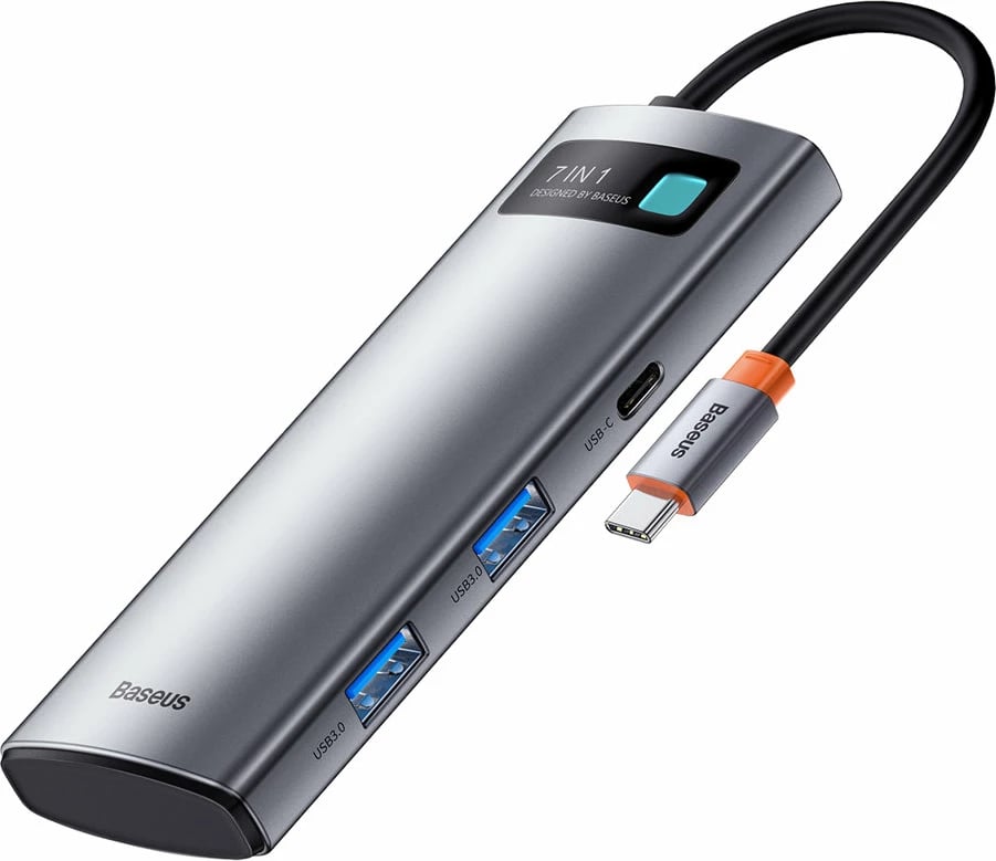 Kasë USB HUB Baseus Metal Gleam Series 7in1, USB-C, HDMI, TF, PD, Gri