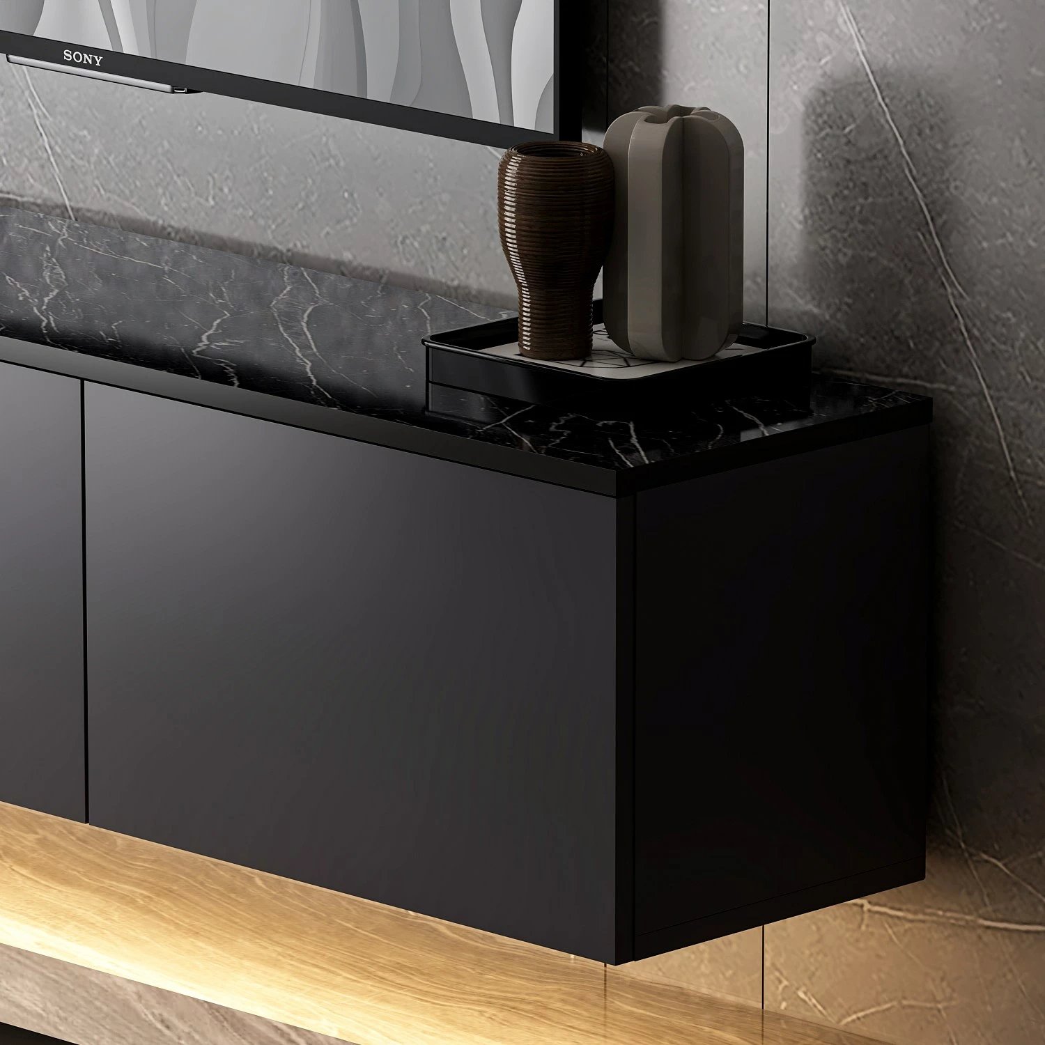 Komodë TV me ndriçim neon, ngjyrë antracit, Skye Decor