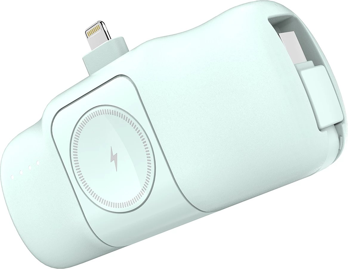 Powerbank Wozinsky WF16-YLS, 5000mAh, 15W, me kabllo USB-C të integruar dhe karikues për Apple Watch, Jeshile