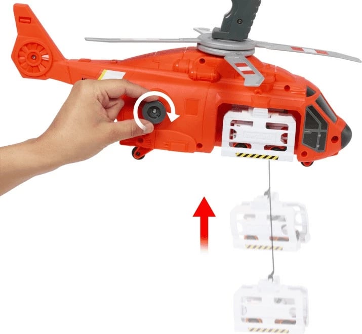 Helikopter lodër Matchbox Mattel HXM74 me ambulancë, portokalli/gri/bardhë, set