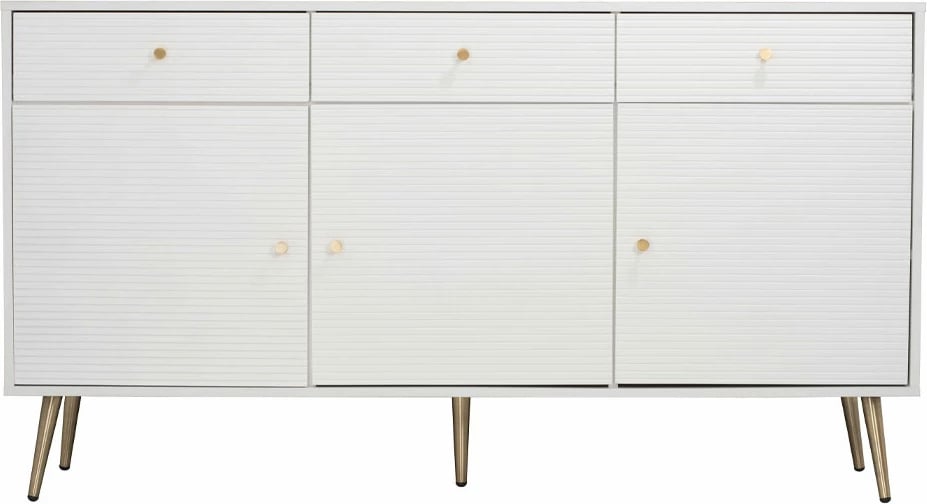 Bufe Zizel, 3 dyer, 3 sirtarë, e bardhë me detaje ari, 150x40x80