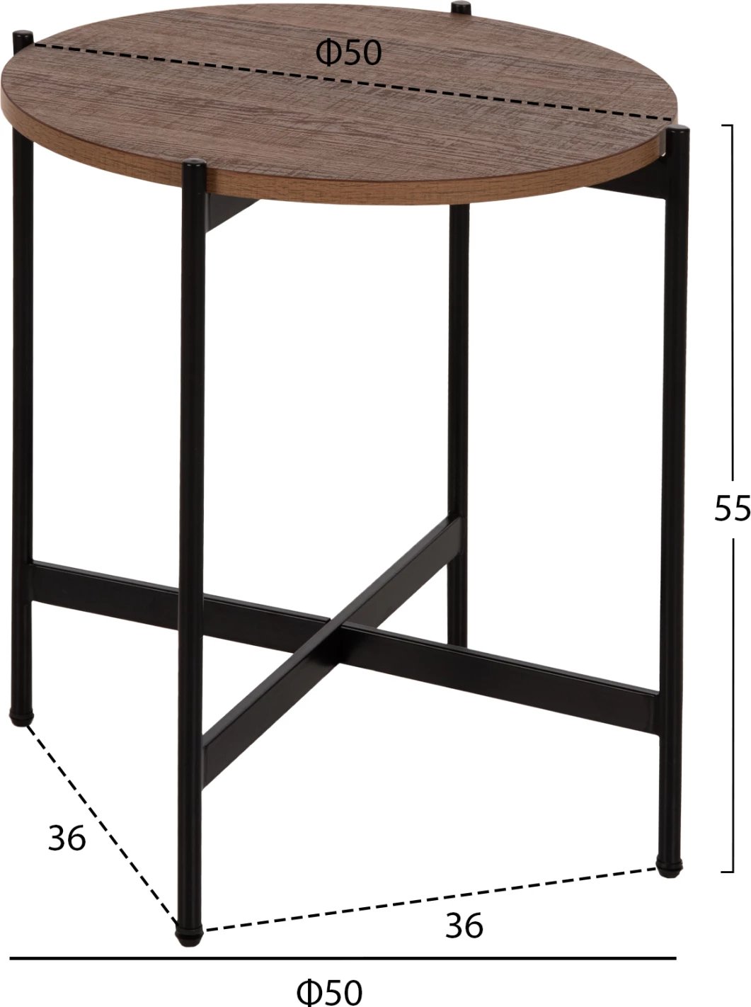 Tavolinë anësore FH9589.04 MDF ngjyrë arre-bazë metalike e zezë Φ50x55Hcm