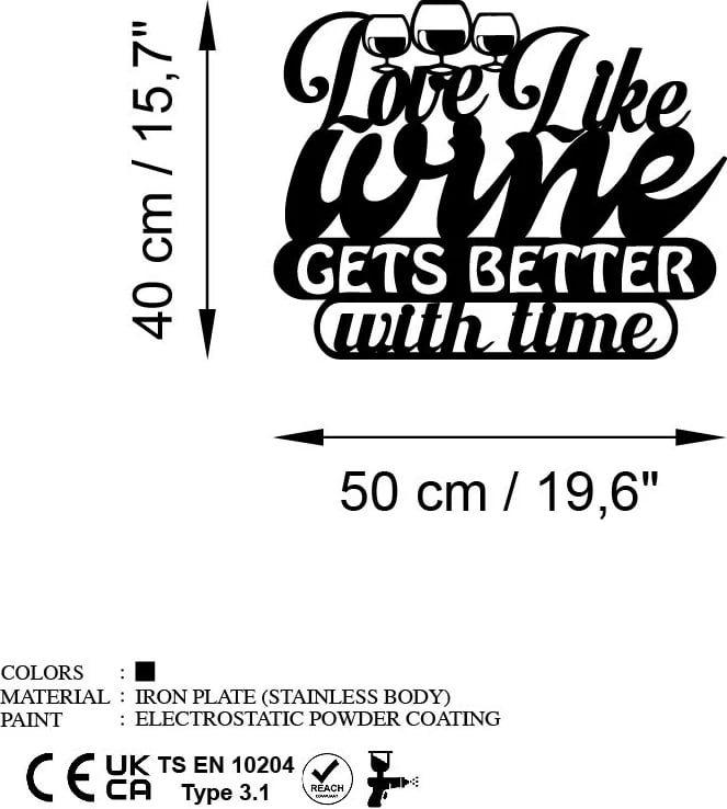 Aksesor dekorativ metalik për mur, Wallity, Wine Better