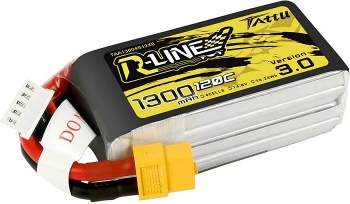 Bateri LiPo Tattu R-Line Version 3.0, 1300mAh, 14.8V, 120C, XT60