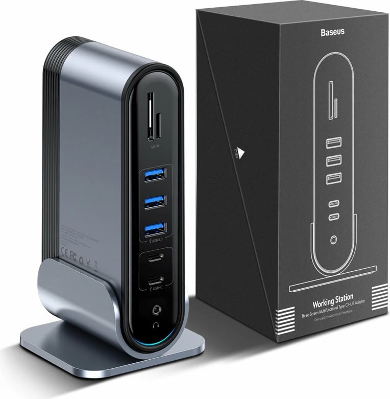 Kasë HUB multifunksional Baseus CAHUB-DG0G, 16 porta, 100W, Gri