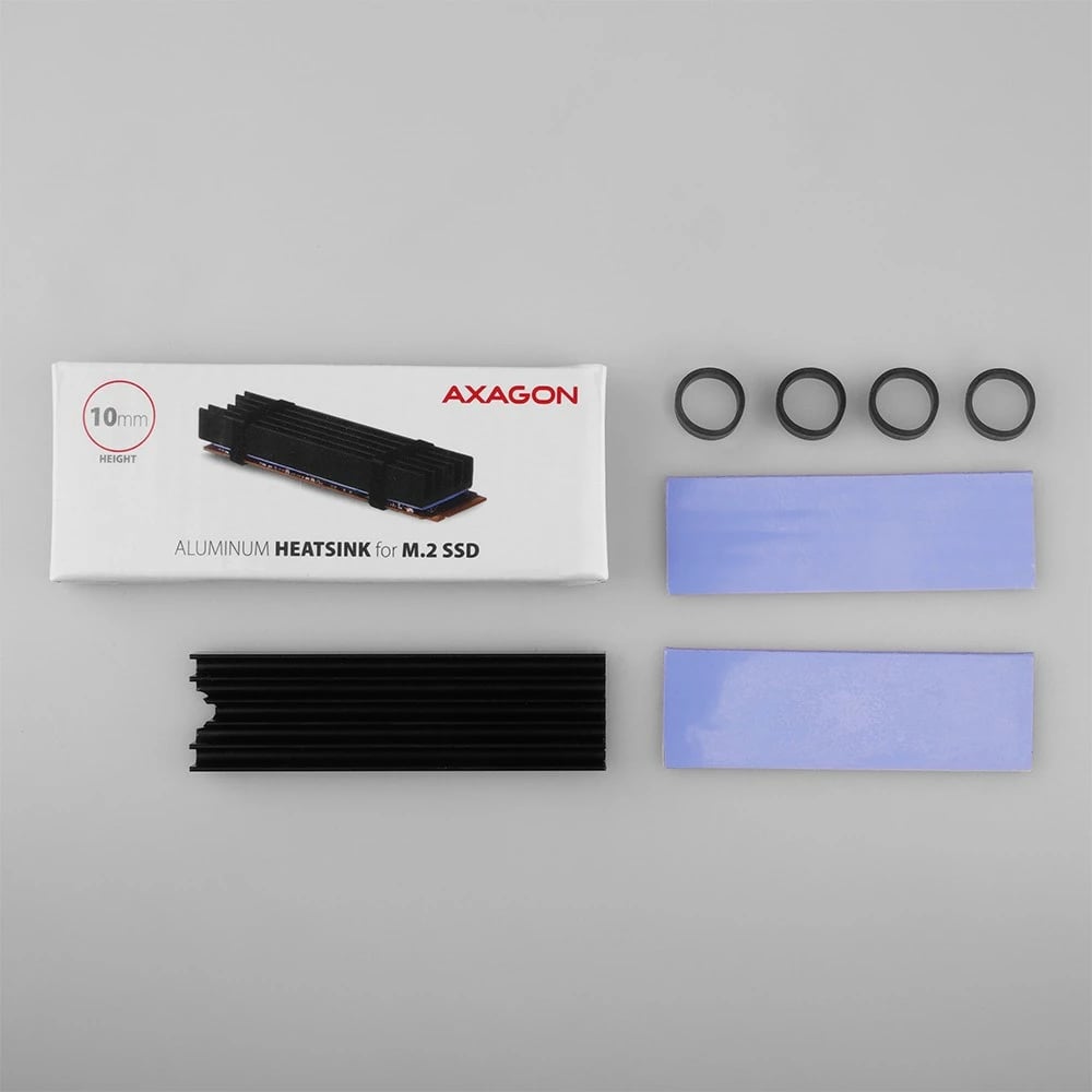 Ftohës pasiv AXAGON CLR-M2L10 për SSD M.2, alumini, 10mm, i zi