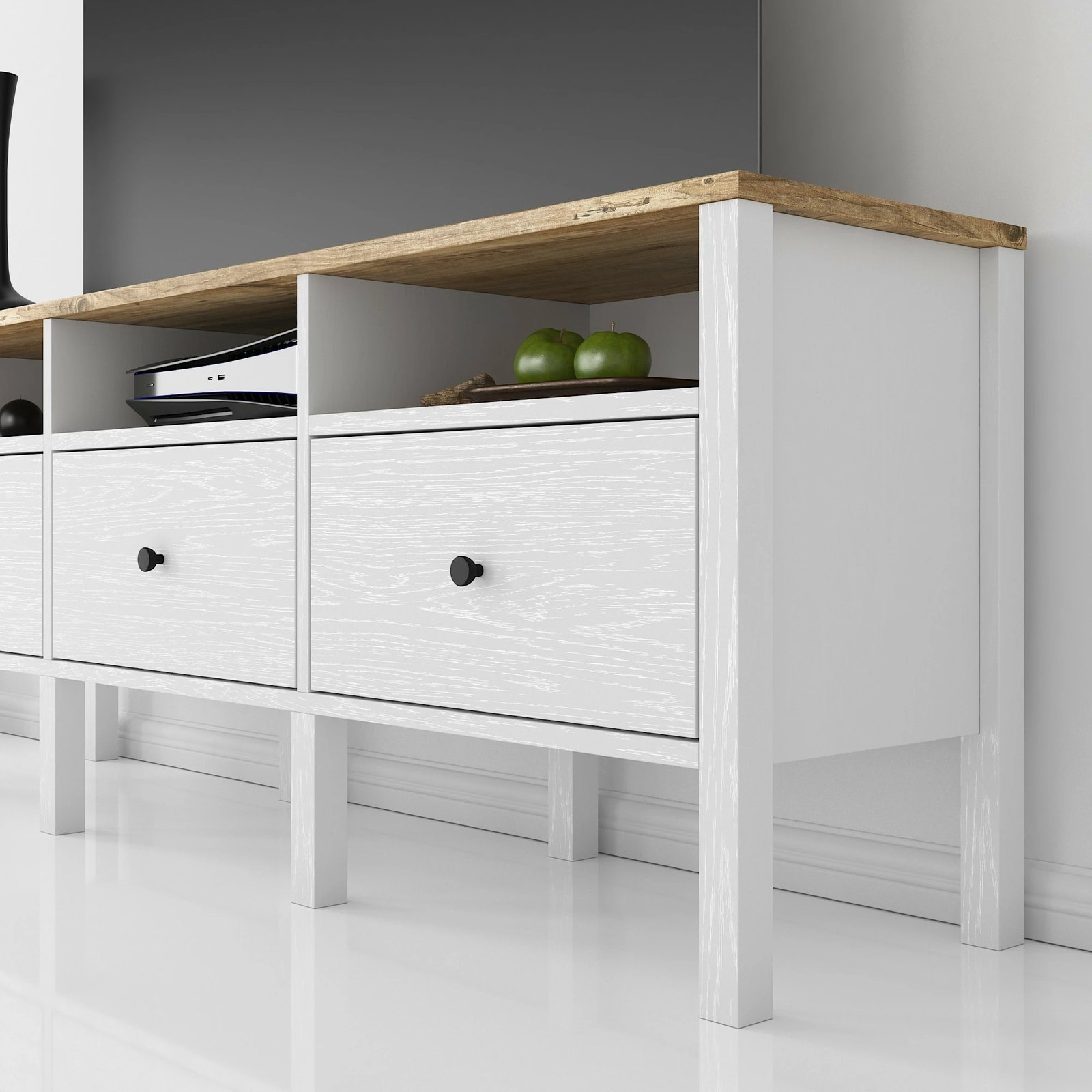 Komodë TV Hanah Home, FRN-10003, ngjyrë druri dhe e bardhë, 150x57x35 cm