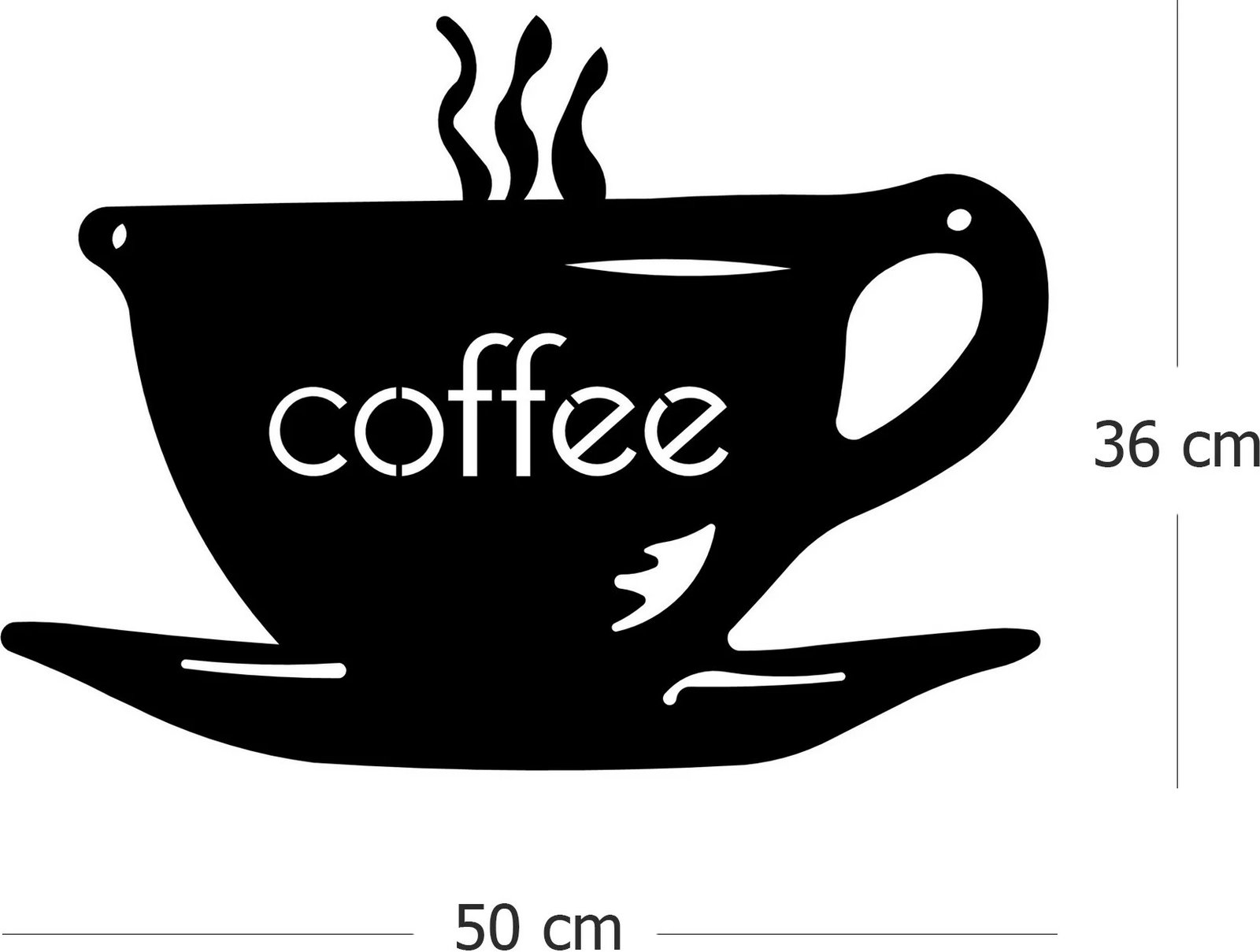 Aksesor dekorativ metalik për mur, filxhan kafeje, ngjyrë e zezë, Wallity, 50x36cm