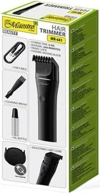 Trimmer flokësh dhe mjekre Feel-Maestro MR-641, tehe qeramike, 0.5–21 mm, 7 pozicione, bateri 120 min, USB-C, 1 krehër, e zezë