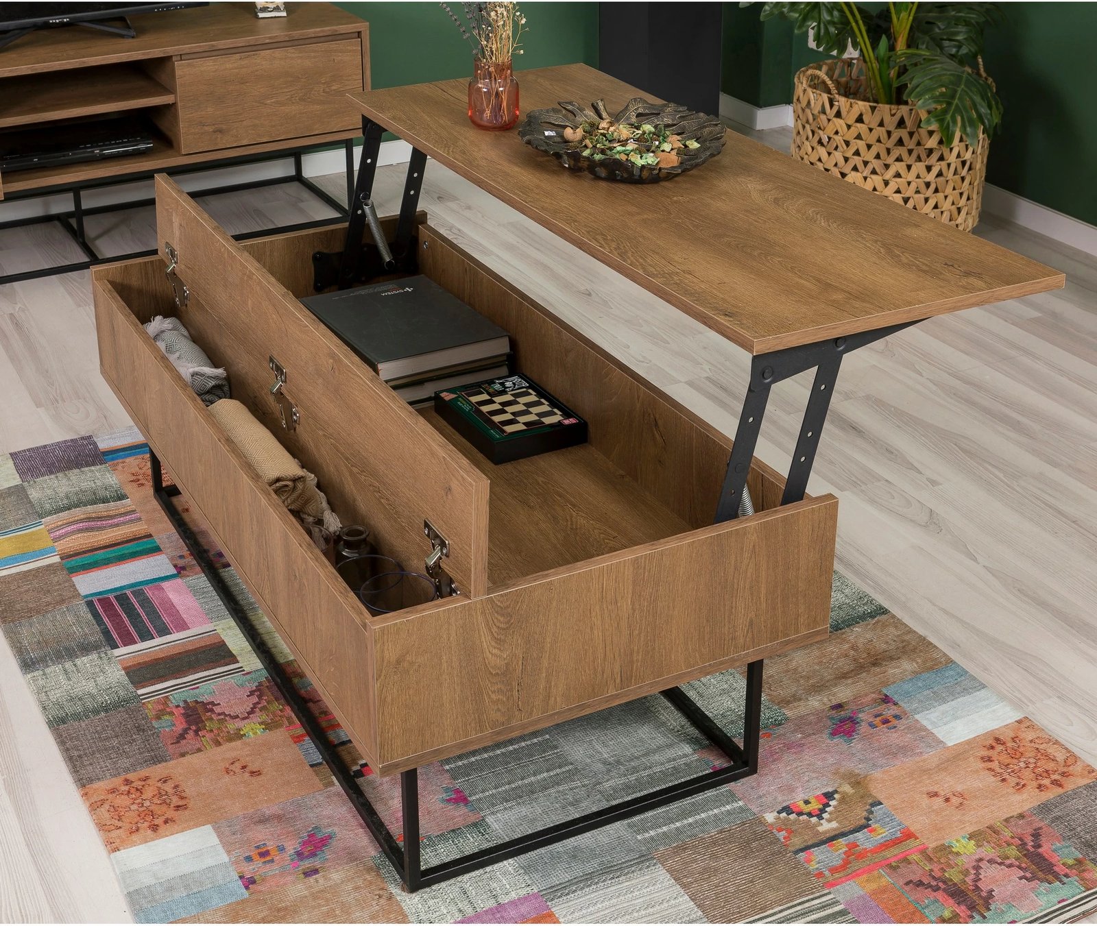 Set mobiljesh për dhomë dite, Skye Decor, Laxus Takım 5, ngjyrë arre dhe e zezë