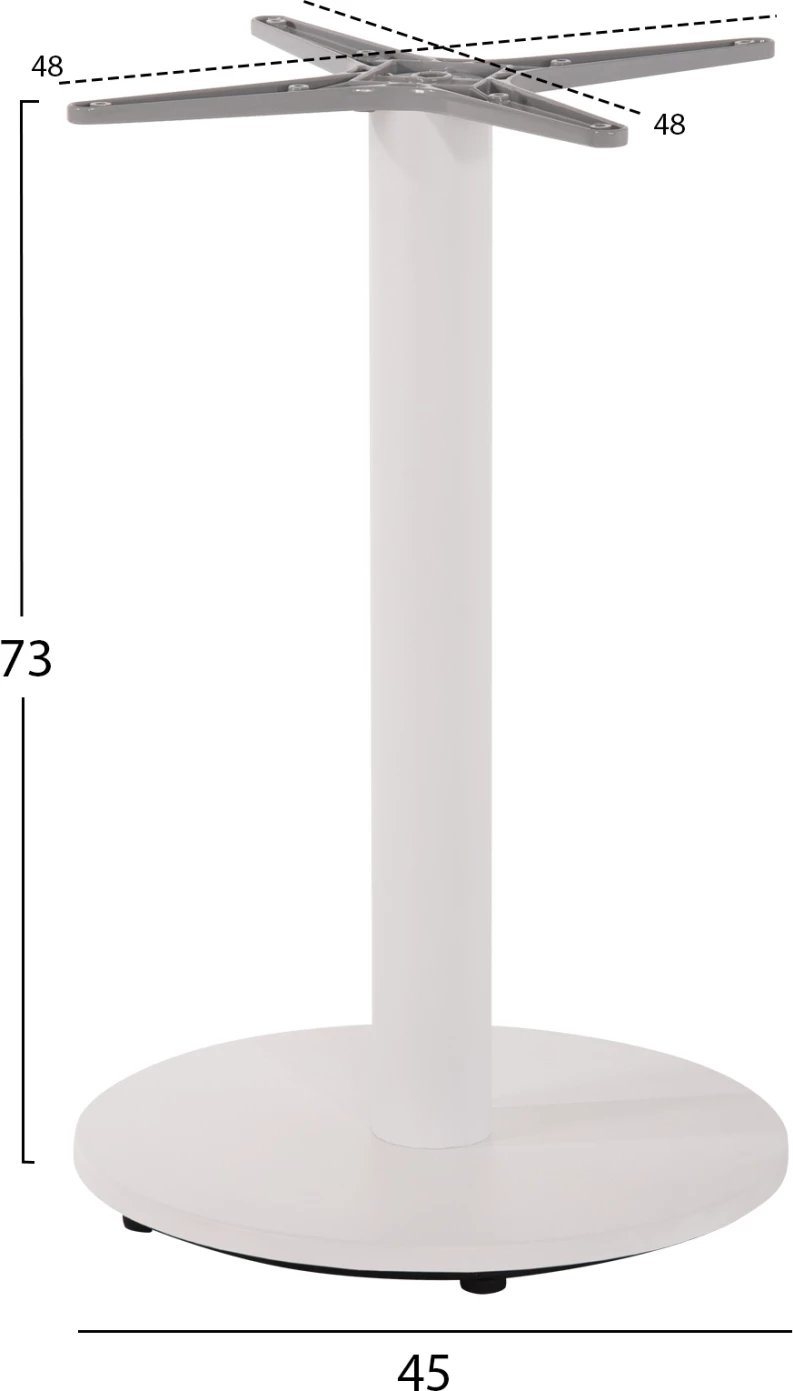 Baza e tavolinës alumini FH476.02 e rrumbullakët, ngjyrë e bardhë mat, 48x48cm, kryq Φ45Χ73Hcm