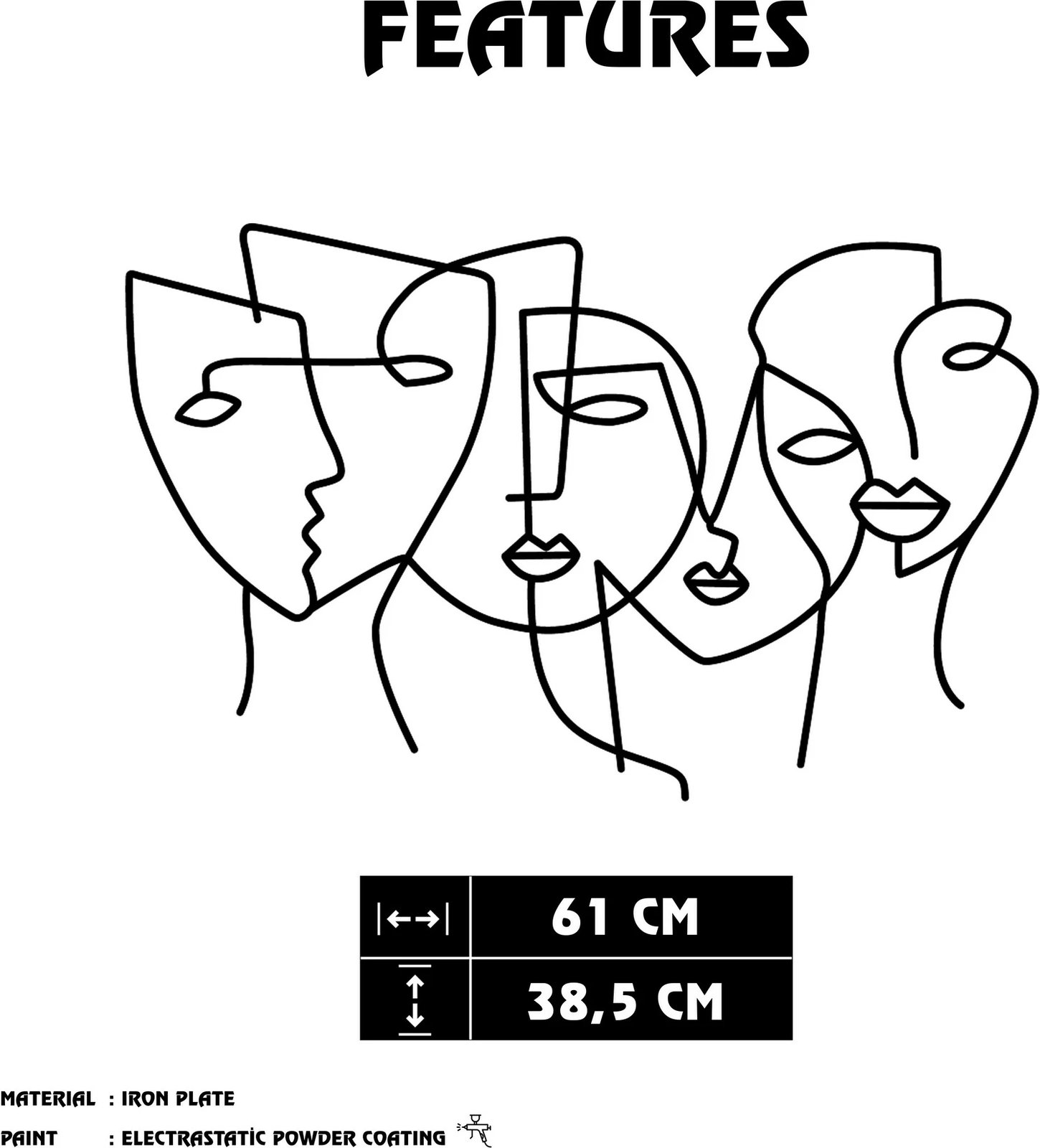 Aksesor dekorativ metalik për mur Wallity, Adrianus, ngjyrë e zezë