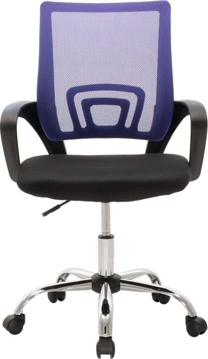 Karrige zyre Berto II, mbështetëse rrjete, ngjyrë kaltër-e zezë, bazë kromi, 60x48x85-95cm