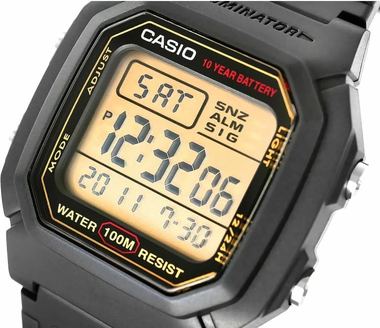 Orë dore për meshkuj Casio, e zezë