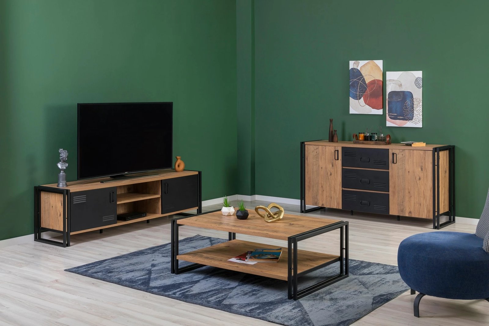 Set mobiljesh për dhomë dite Skye Decor, Cosmo Takım 23, ngjyrë Atlantic Pine dhe e zezë