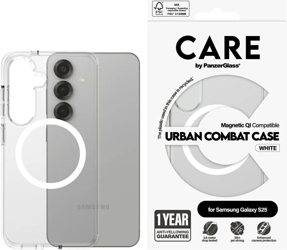 Mbështjellës PanzerGlass Urban Combat Case për Samsung Galaxy S25, Transparent