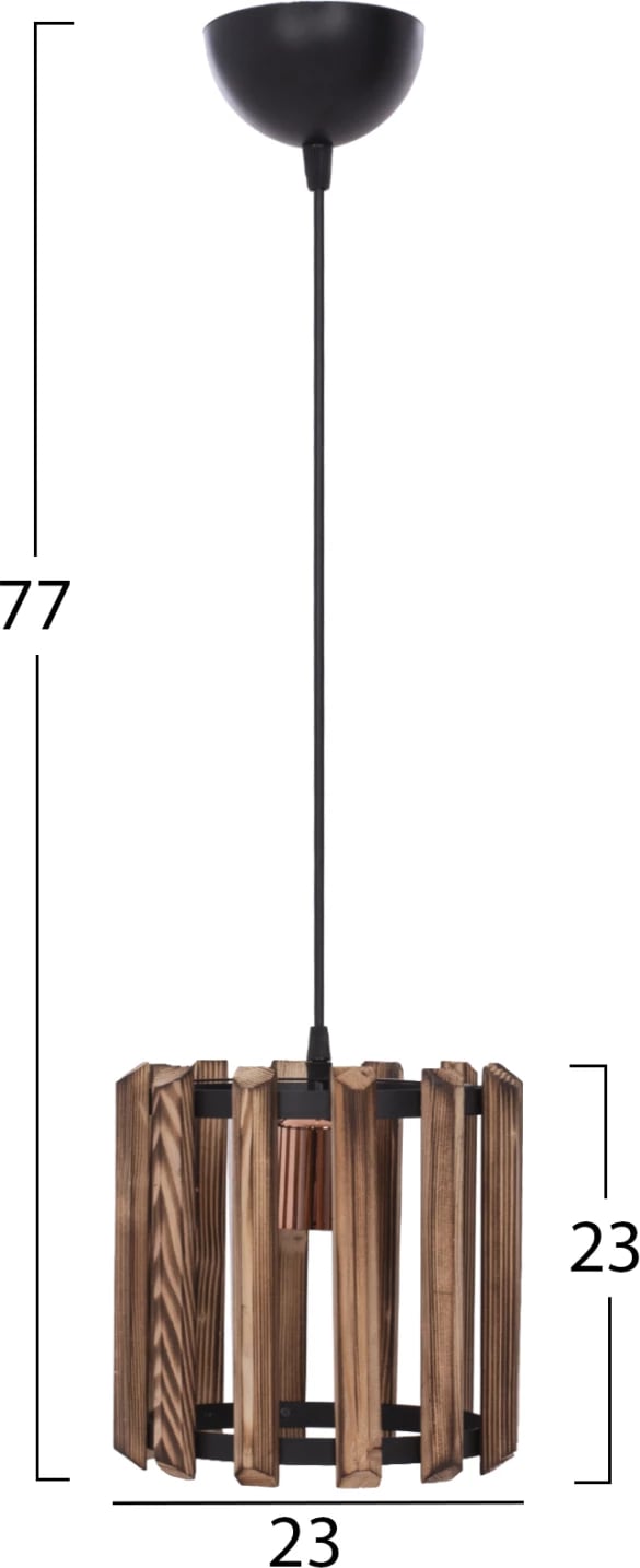 Llambë varëse tavani cilindrike, metal dhe dru, Φ23x77Hcm, FH7704.01