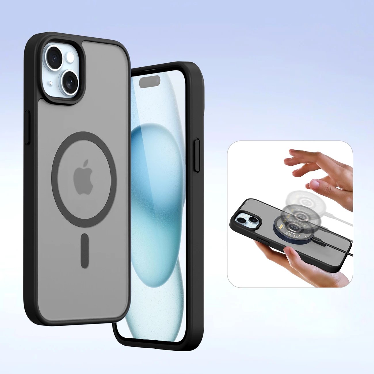 Mbështjellës Dux Ducis Lawa për iPhone 15, lëkurë, me portofol magnetik, e zezë