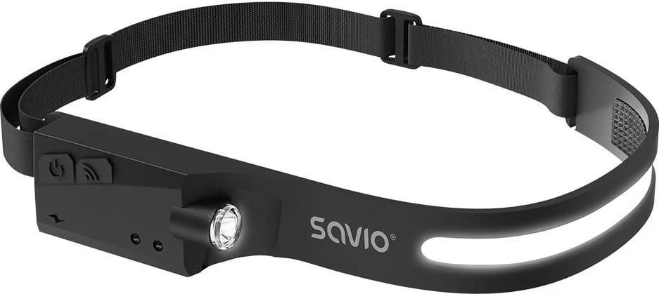 Llambë koke Savio FL-02, LED, 350 lm, sensor lëvizjeje, USB-C, e zezë