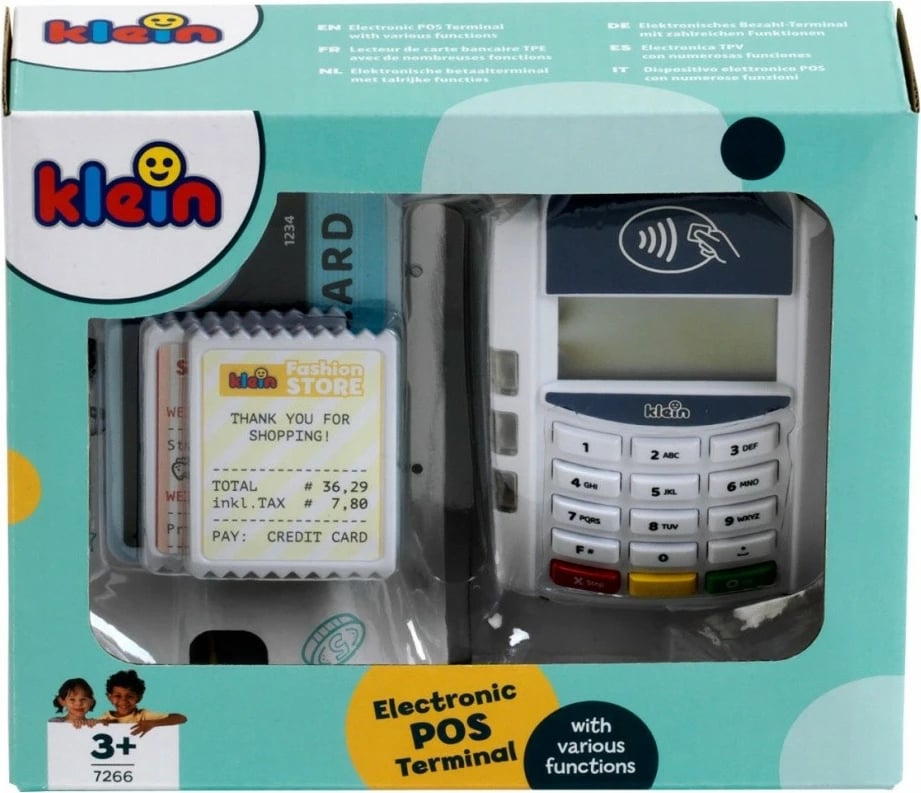 Terminal pagese lodër Klein 7266, plastikë, i bardhë, me kartë krediti dhe fatura lodër