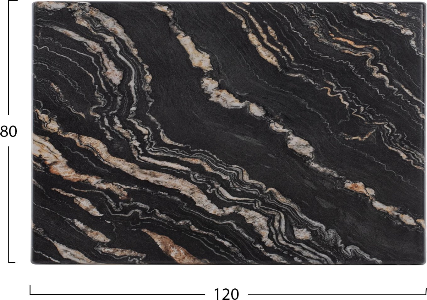 Sipërfaqe tavoline drejtkëndore, ngjyrë mermeri zi-ari, FH5630.15, 120x80cm