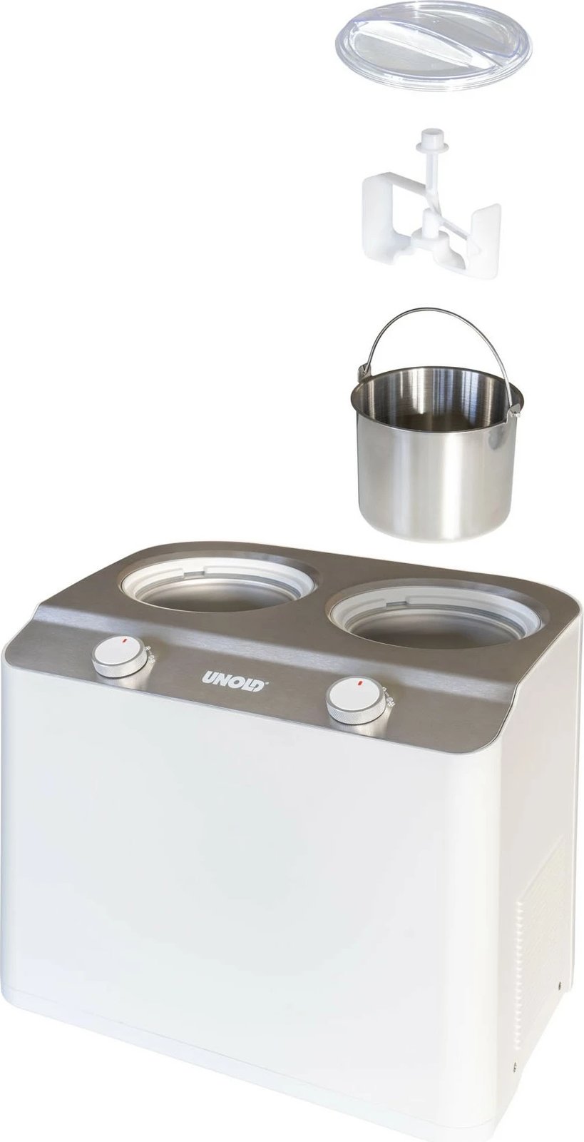 Makine akullore Unold Doppio, 2.4L, 2 tasa, kompresor, çelik inox, e bardhë