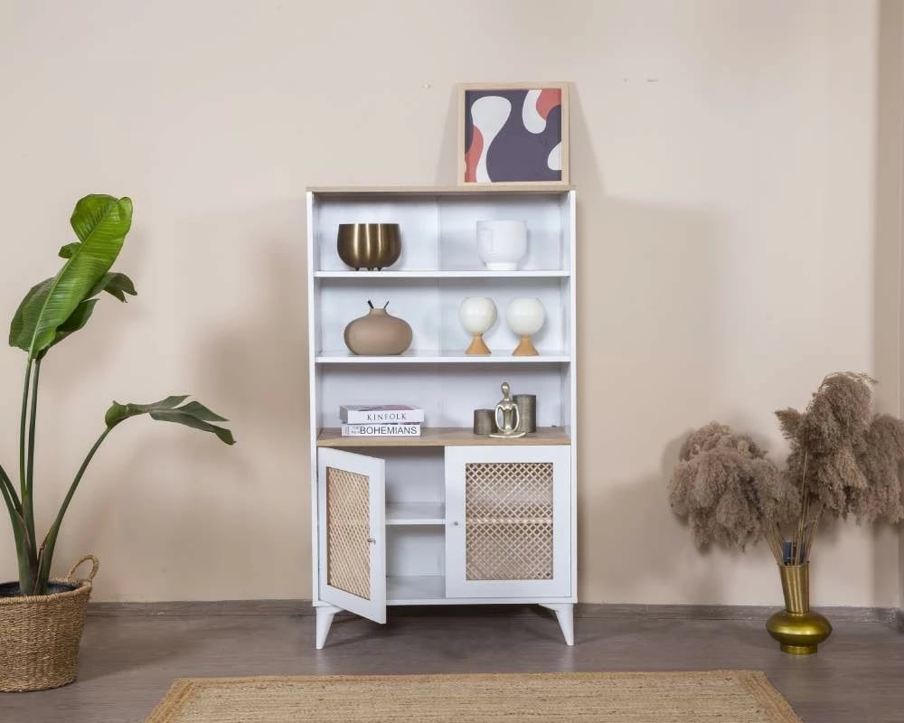 Raft librash Skye Decor, ngjyrë e bardhë dhe lis