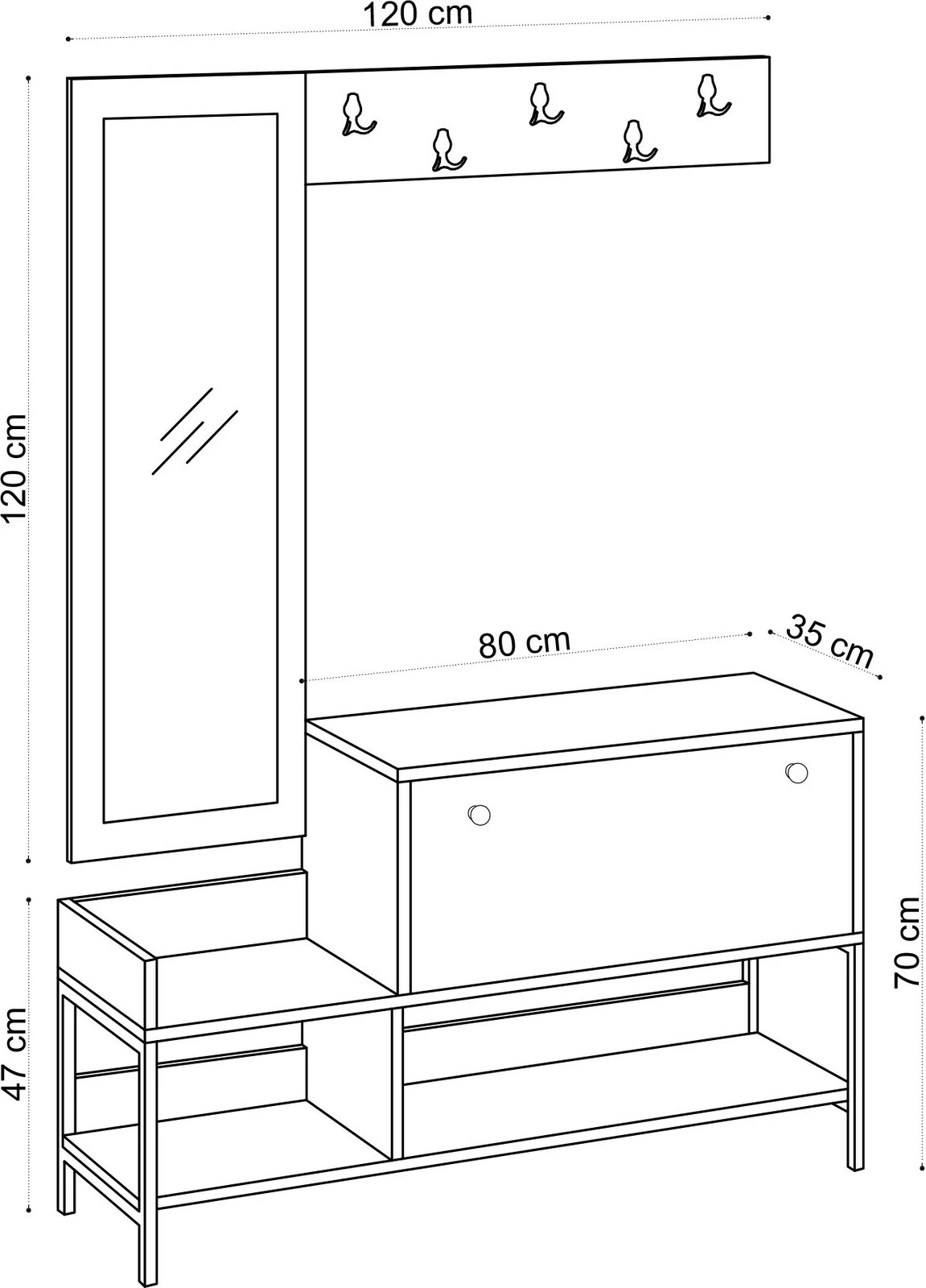 Dollap për këpucë, ngjyrë lisi safir, Skye Decor, me pasqyrë dhe varëse palltosh