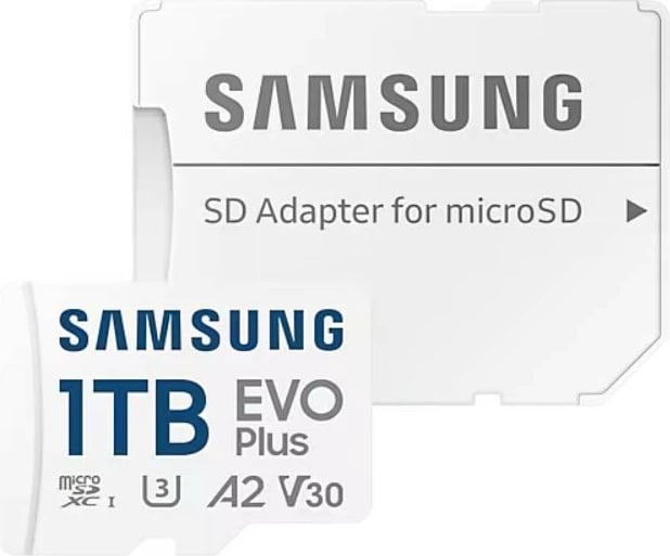 Kartelë memorie microSD Samsung EVO Plus 1TB me adapter SD, Bardhë Kartelë memorie microSD Samsung EVO Plus 1TB me adapter SD, Bardhë