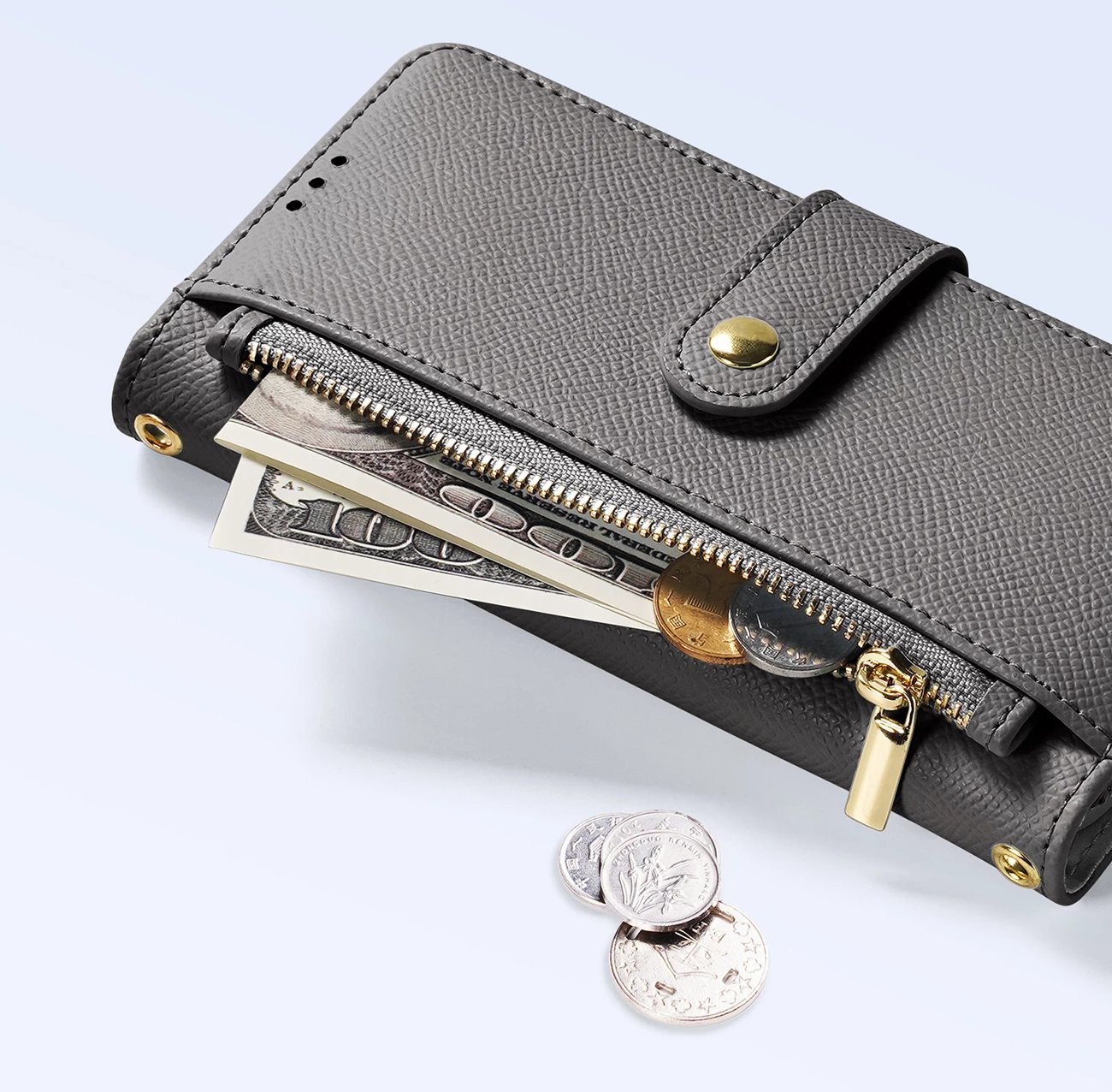 Mbështjellës Dux Ducis Lawa për iPhone 15 Pro Max, lëkurë, me portofol magnetik, Gri