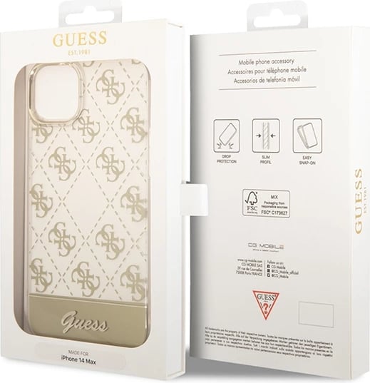 Mbështjellës Guess 4G Pattern Script për iPhone 14 Plus 6.7", i artë Mbështjellës Guess 4G Pattern Script për iPhone 14 Plus 6.7", i artë