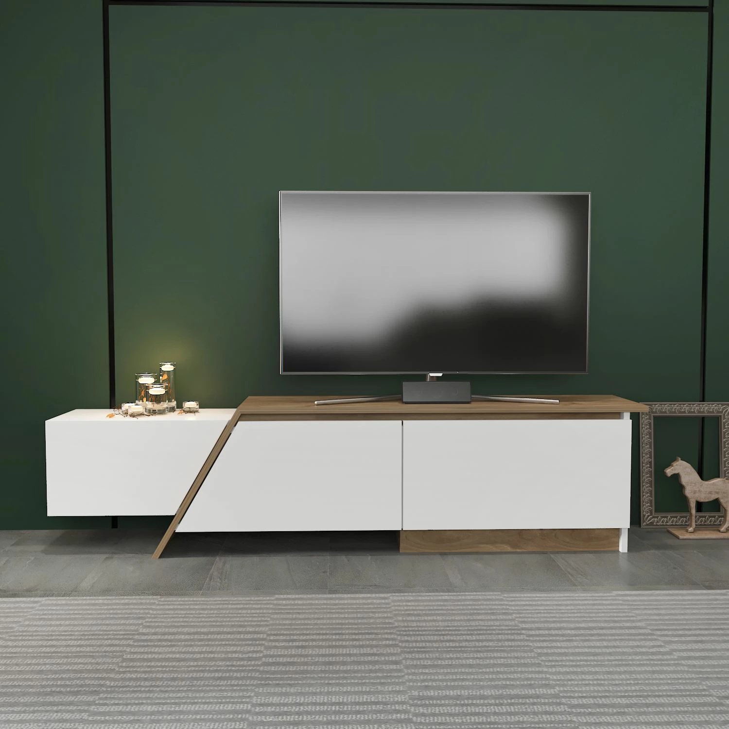 Komodë TV Skye Decor, Zonas, e bardhë, arre