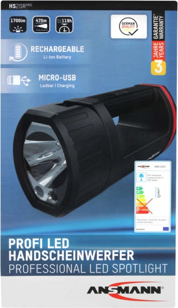 Elektrik dore ANSMANN HS20R Pro, LED, 10400 mAh, i zi/kuq
