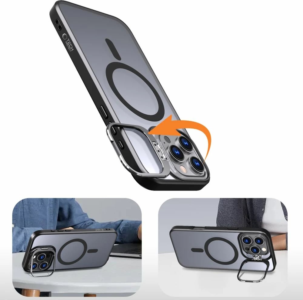 Mbështjellës Tech-Protect MagStand për iPhone 16 Pro, MagSafe, gjysmë-transparent