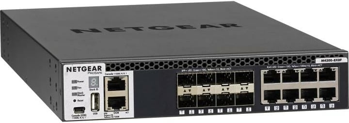 Switch, Netgear, ProSAFE M4300-8X8F XSM4316S-100NES, 16 porta 10G/1G, SFP+ dhe RJ45, stackim