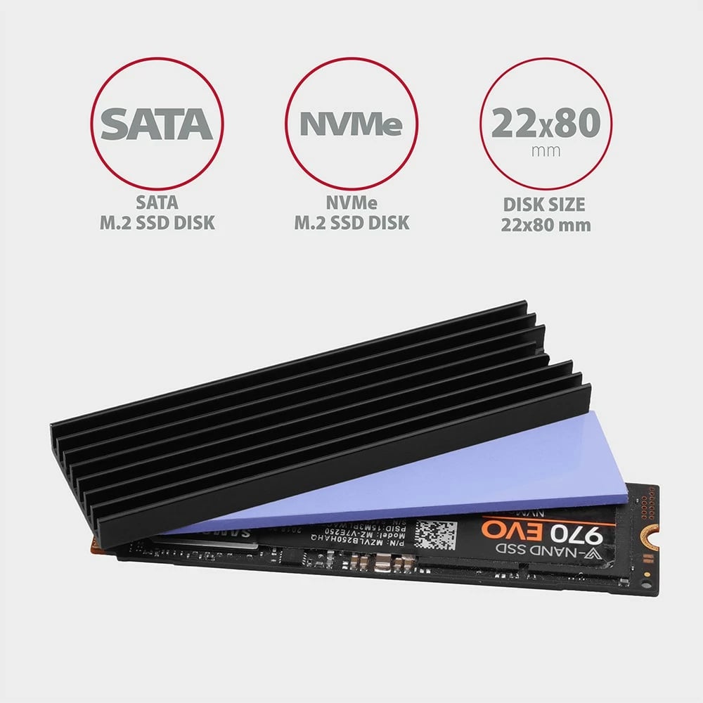 Radiator pasiv AXAGON CLR-M2L6 për SSD M.2, alumini, 22x80mm, i zi