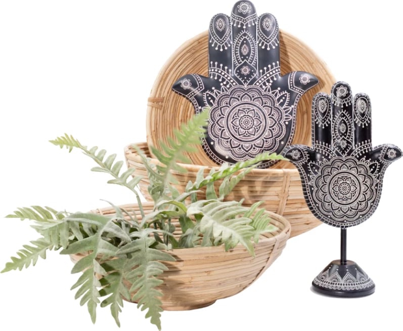 Dekor HAMSA për mur, polirezine, zi-bardhë, 25x3x30cm