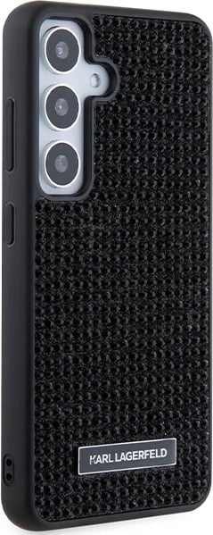 Mbështjellës Karl Lagerfeld Rhinestone Metal Logo për Samsung Galaxy S24+, i zi