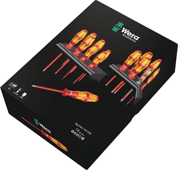 Set kaçavidash Wera 05105631001, 14 copë, dorezë ergonomike, me izolim, portokalli/kuqe