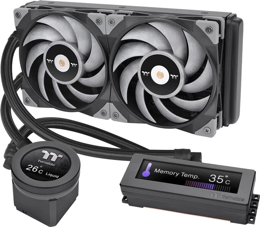 Ftohës i lëngshëm Thermaltake Floe RC Ultra 240, LCD, 240mm, për CPU dhe RAM, i zi