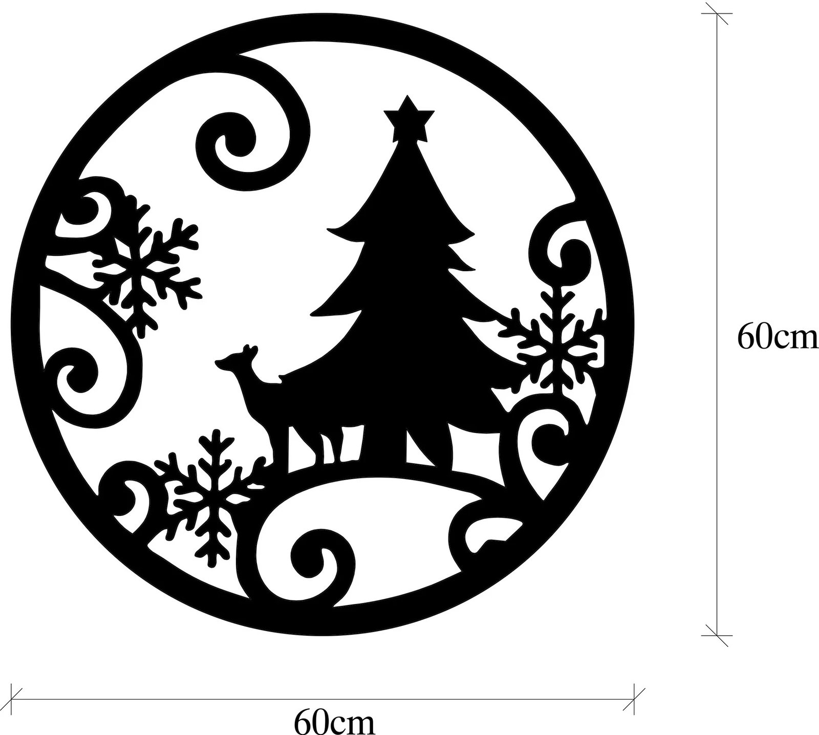 Aksesor metalik dekorativ për mur, Wallity, XMASBLACK - 027, i zi, 60x60cm