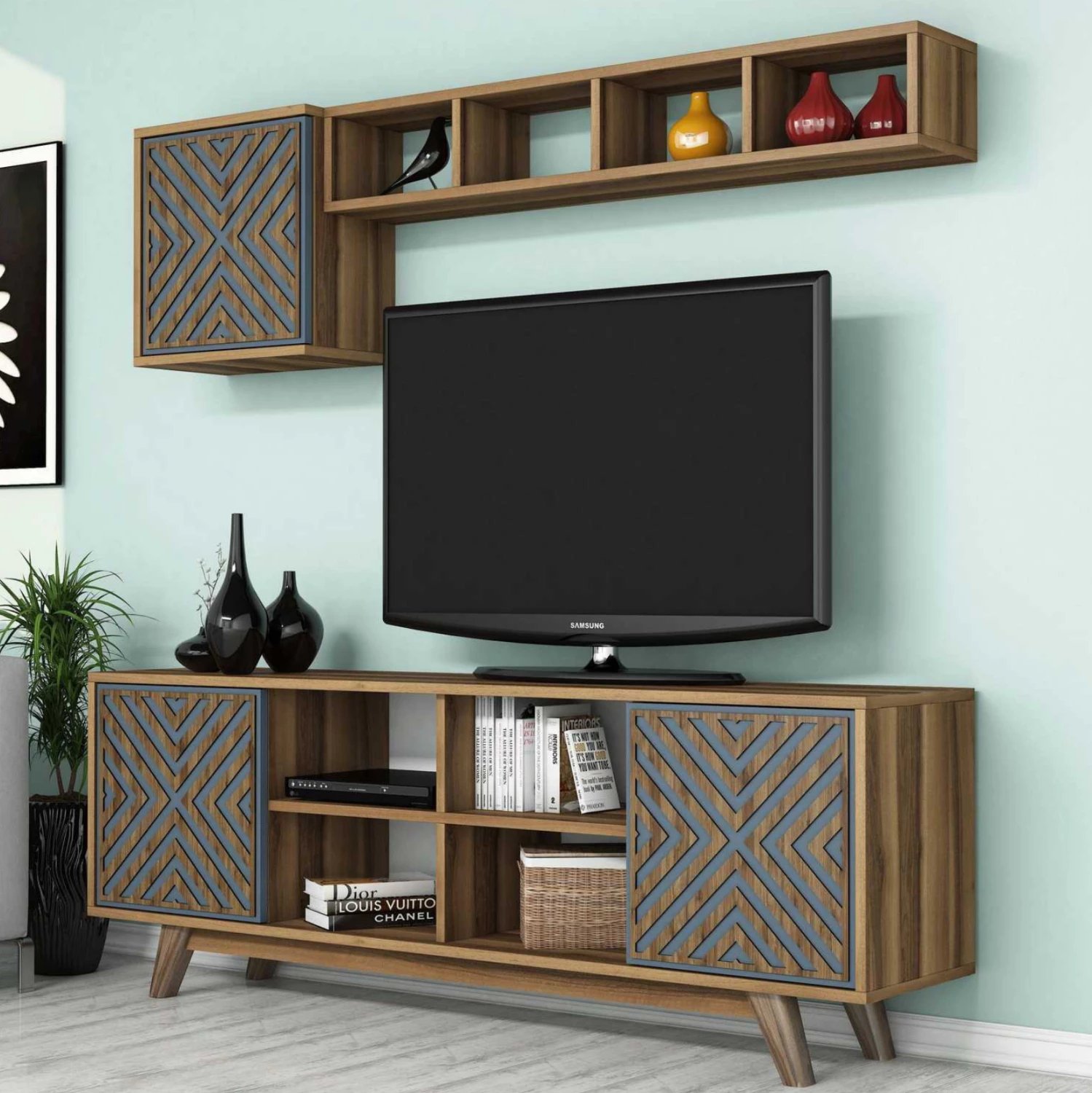Kompozim dhome ndeje FH11853.02 2PCS melaminë në ngjyrë arre-blu
