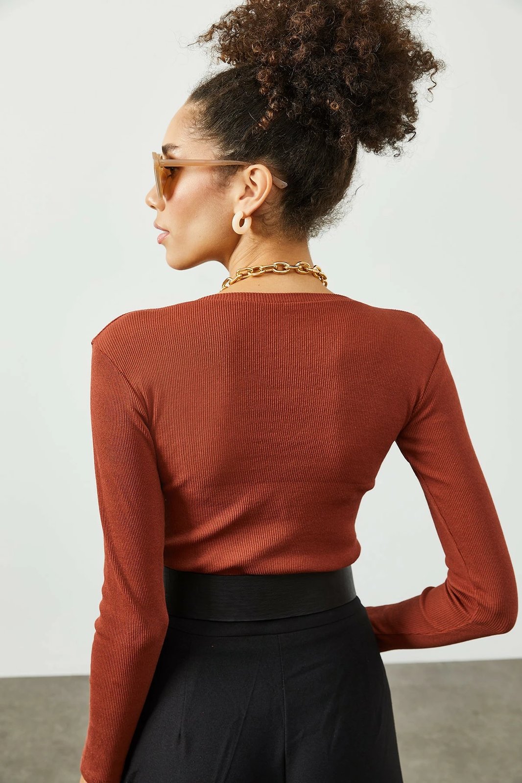 Bluzë për gra Jumeon, ngjyrë e kuqe tullë, X2240