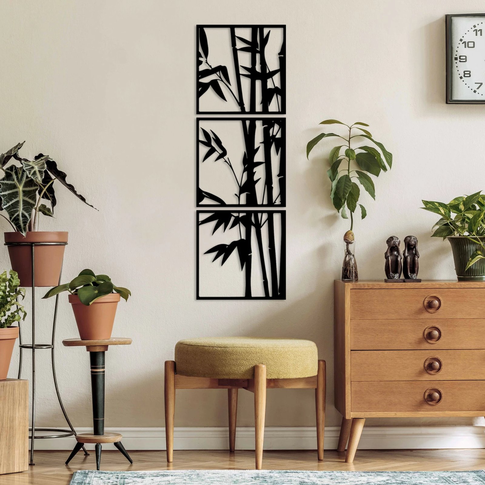 Aksesor dekorativ metalik për mur, Wallity, Rami-1, set prej 3 pjesësh