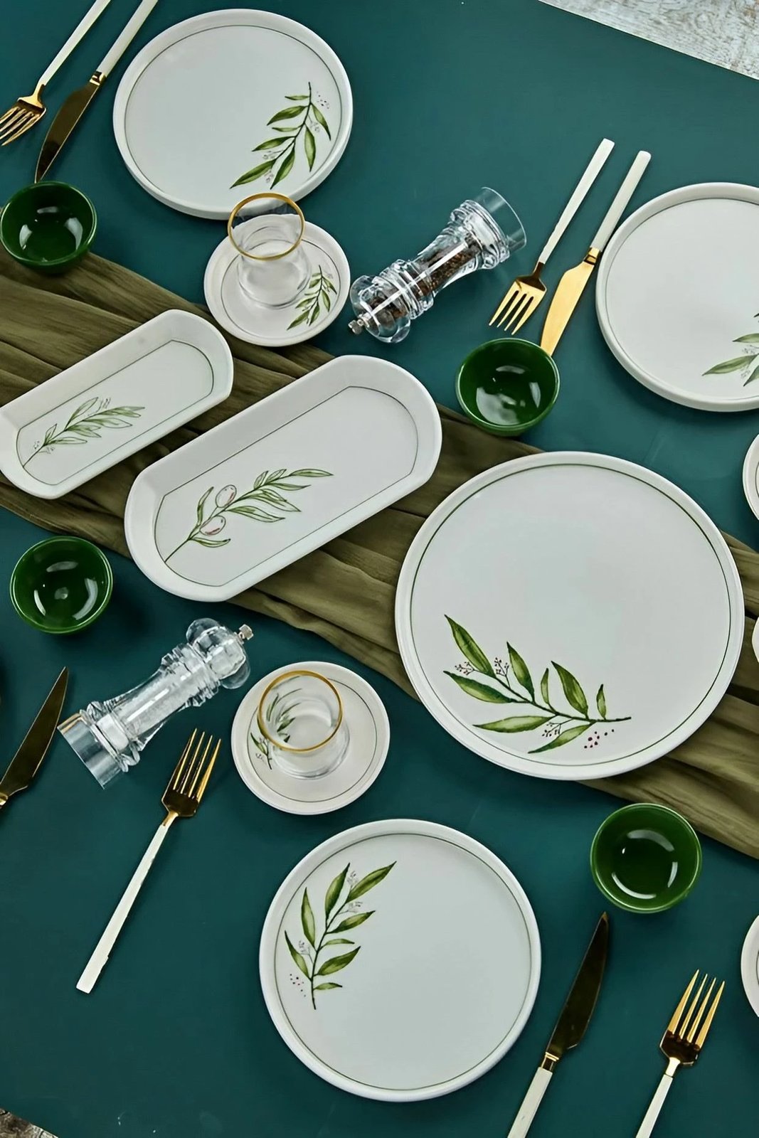 Set mëngjesi 23 pjesësh, Hermia Concept, Botanic 23KH, ngjyrë e gjelbër