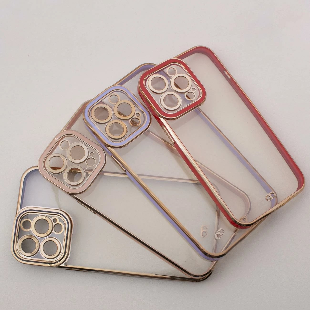 Mbështjellës Hurtel për iPhone 12 Pro, transparent me kornizë ari dhe të kuqe