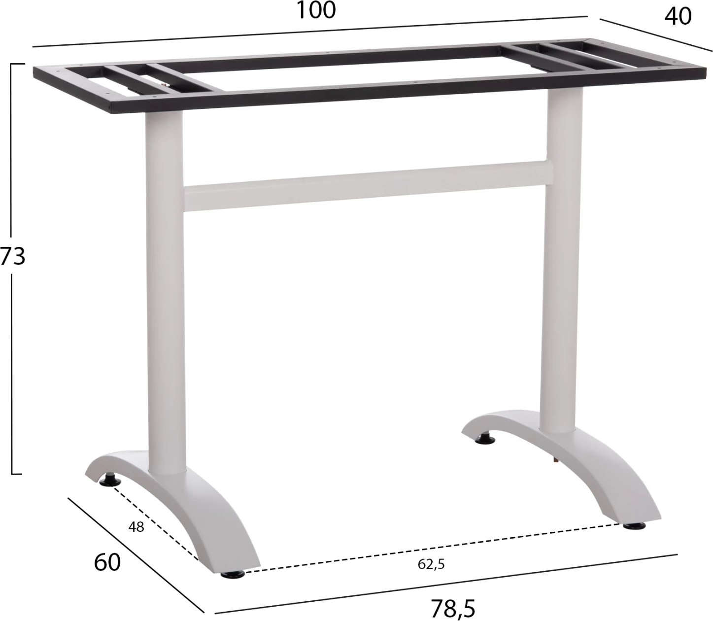 Baza për tavolinë metalike, e bardhë, me rregullues lartësie, 100x60x73cm