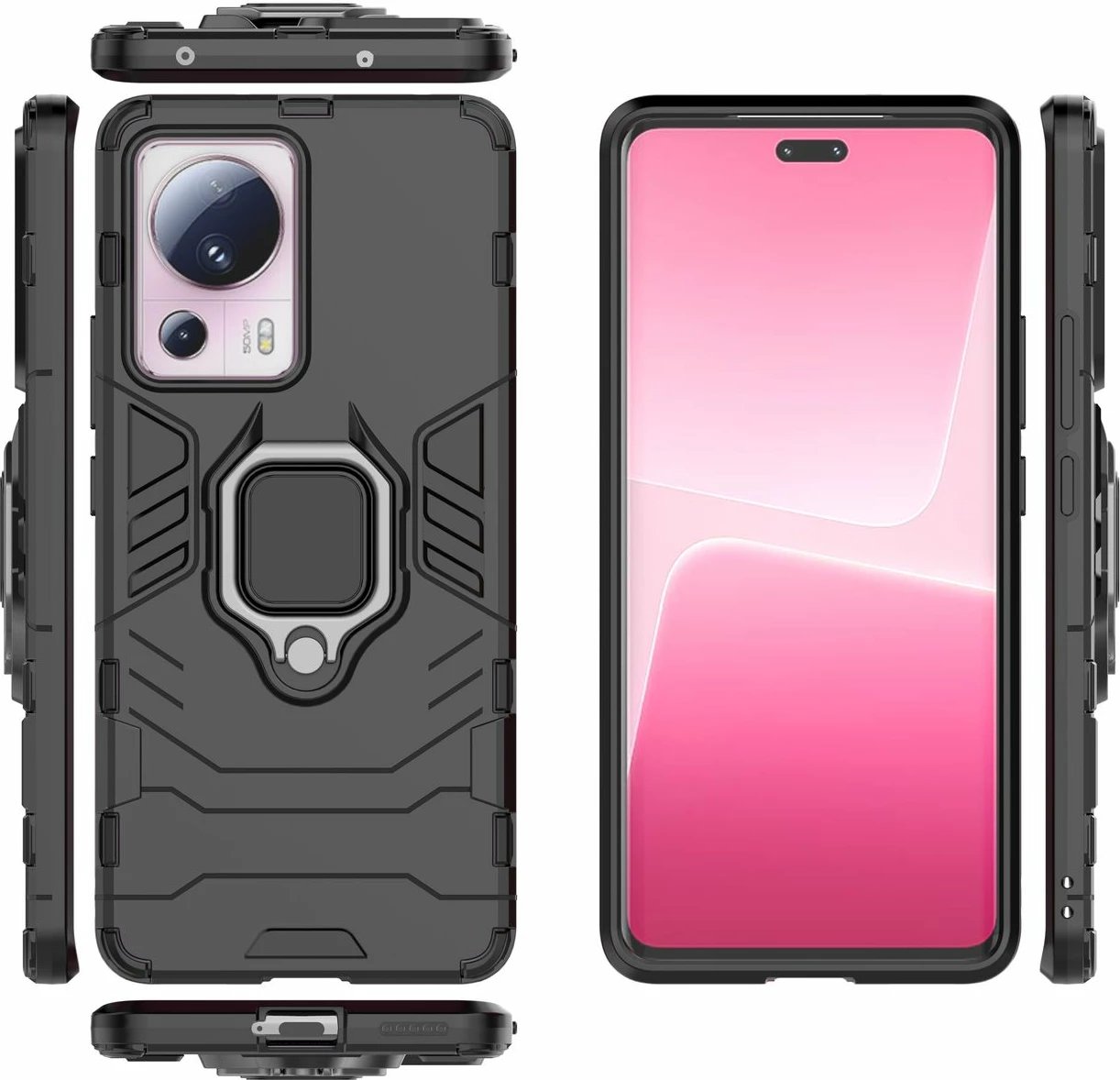 Mbështjellës Hurtel Ring Armor për Xiaomi 13 Lite, me unazë mbajtëse, i zi