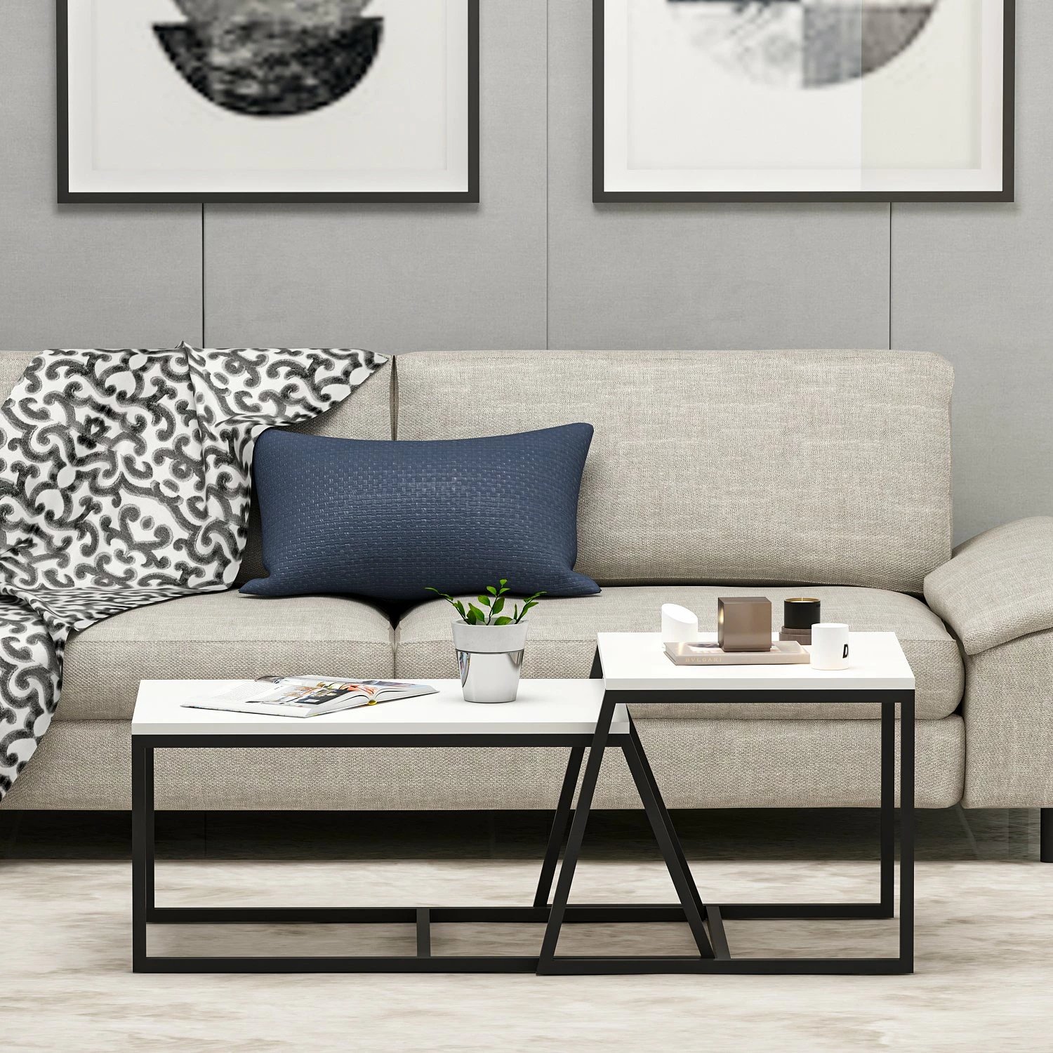 Tavolinë kafeje Hanah Home, minimaliste, e bardhë